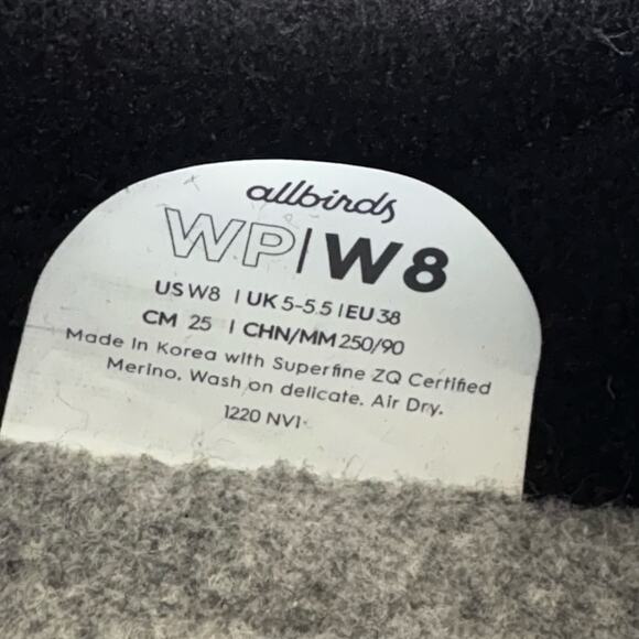 Allbirds Womens Wool Piper Sneakers Black Lace Up Soft Breathable Size 8 - Picture 7 of 10